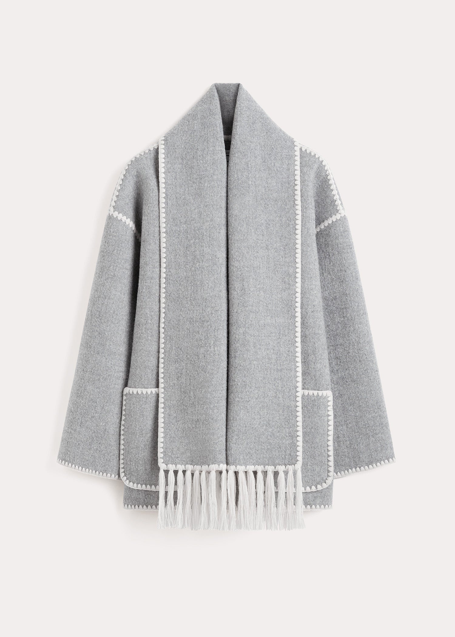 Embroidered scarf jacket light grey mélange - 6