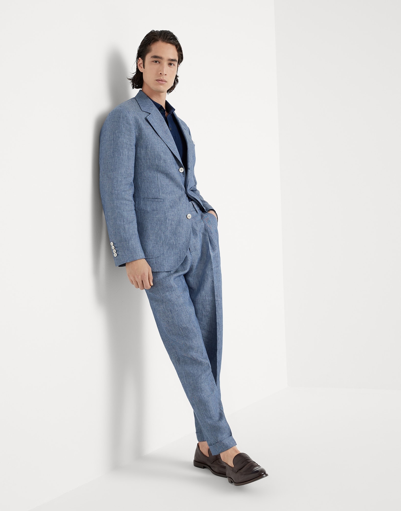 Denim-effect linen deconstructed blazer with patch pockets - 5