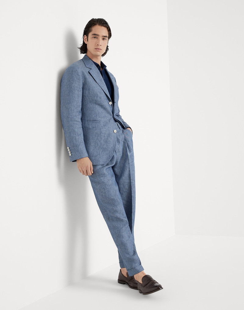 Denim-effect 리넨 deconstructed blazer 와 패치 포켓 5
