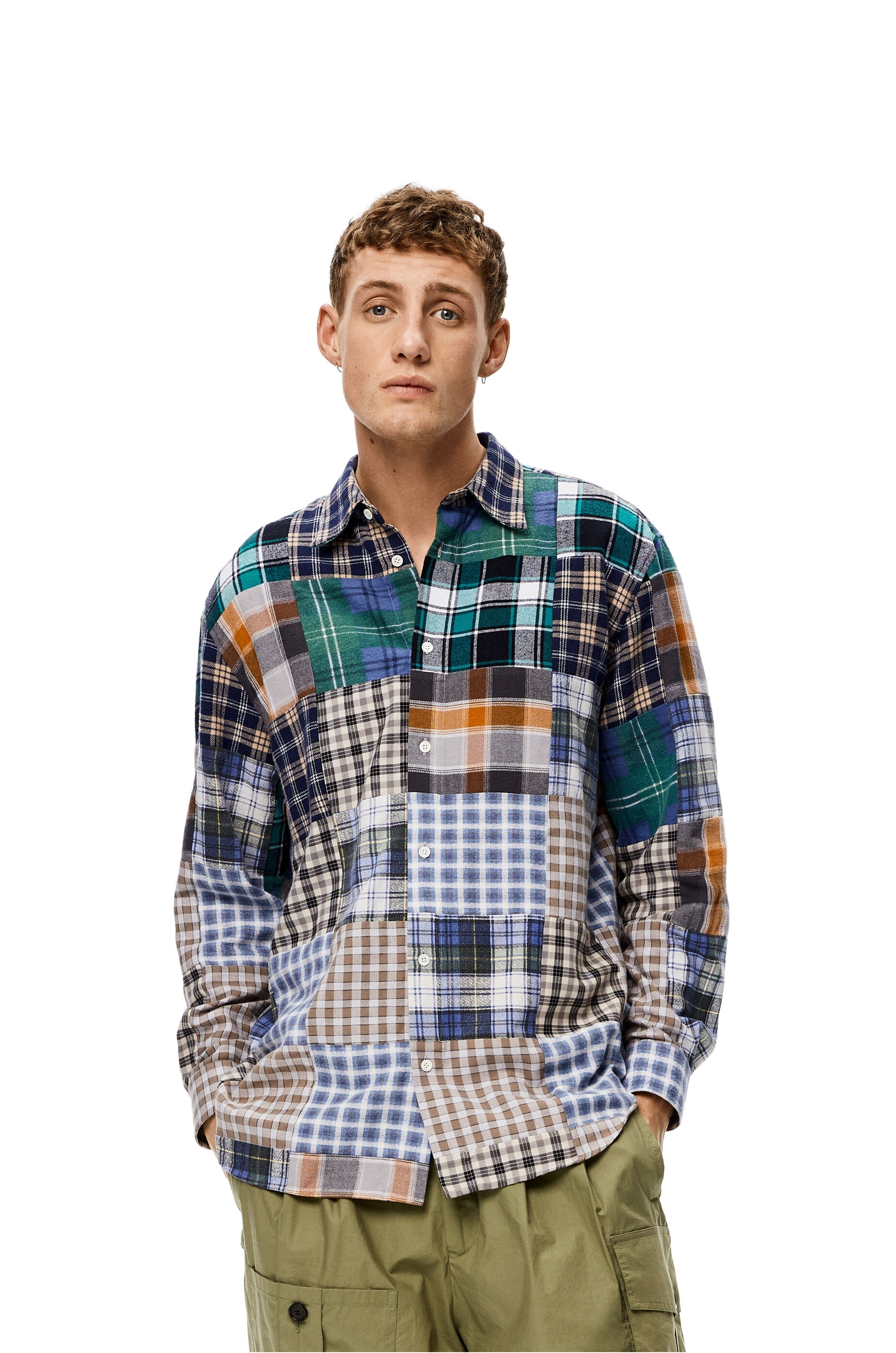 Patchwork flannel overshirt in upcycled cotton - 3