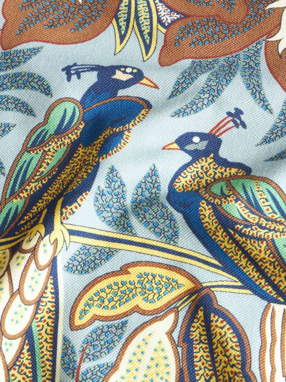 peacock-print cotton polo shirt - 6