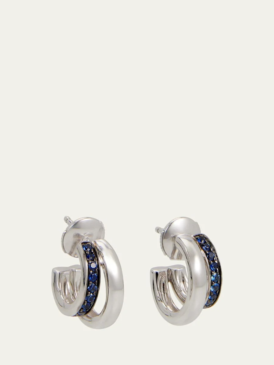 Together 18K White Gold and Sapphire Double Hoop Earrings - 1