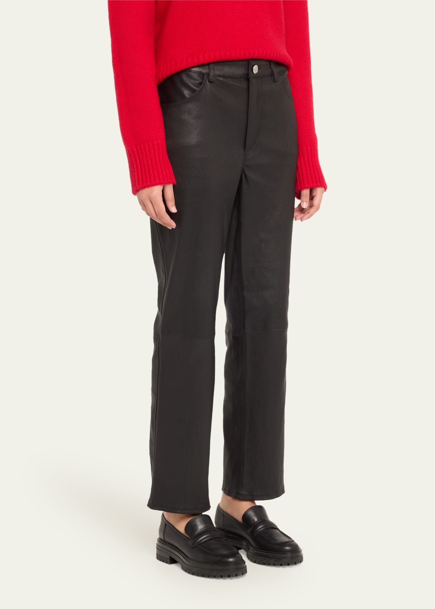 Slim Straight Leather Pants - 4