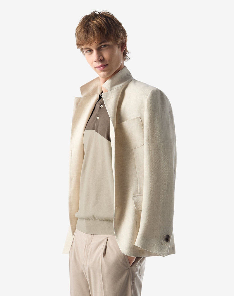 CORNELIANI Walnut/nude button-up Ice cotton polo shirt outlook