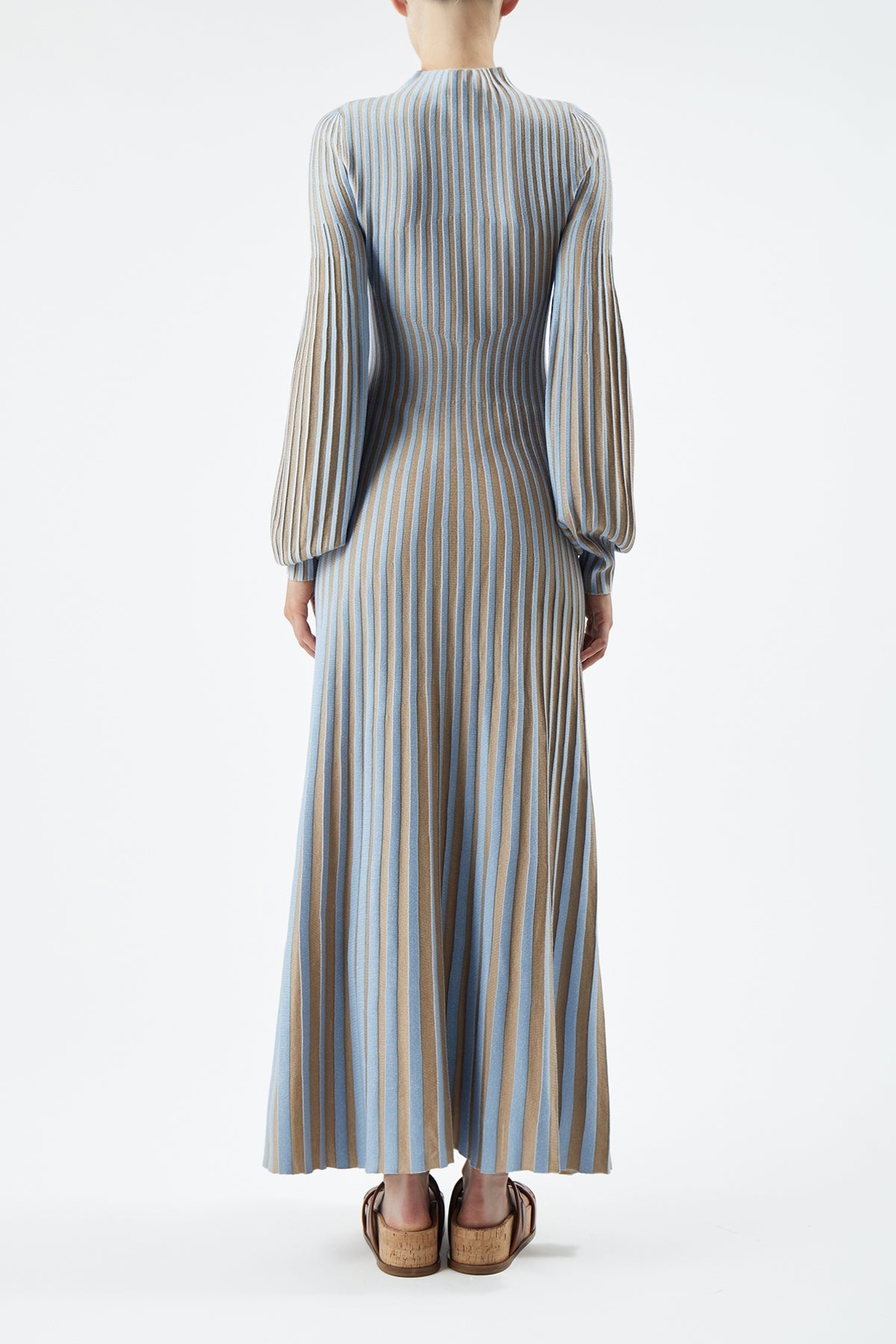 Lee Knit Dress in Light Blue & Camel Cashmere Silk - 5