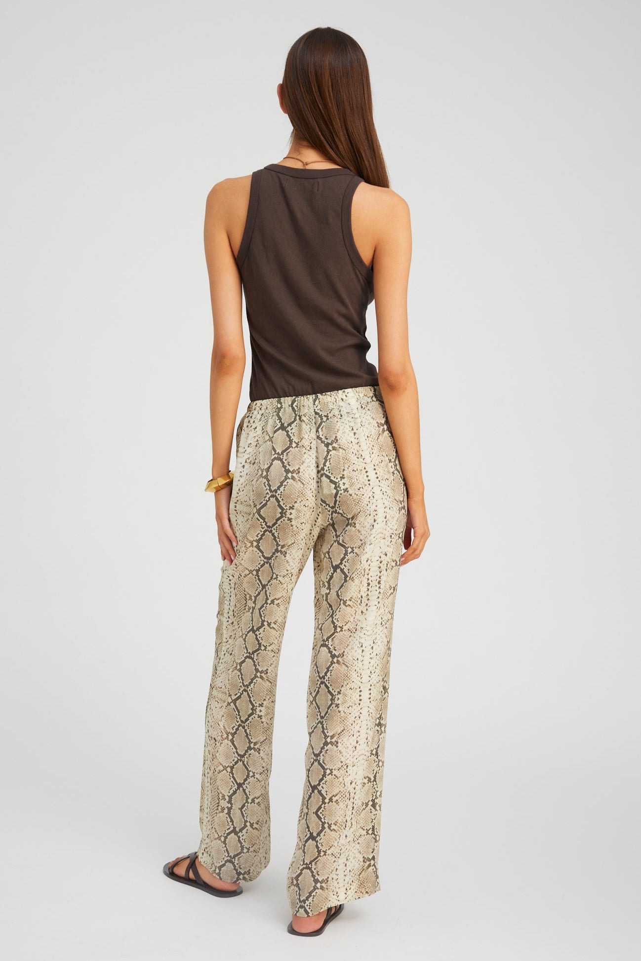 BEIGE SNAKESKIN SILK KAUAI PANTS - 5