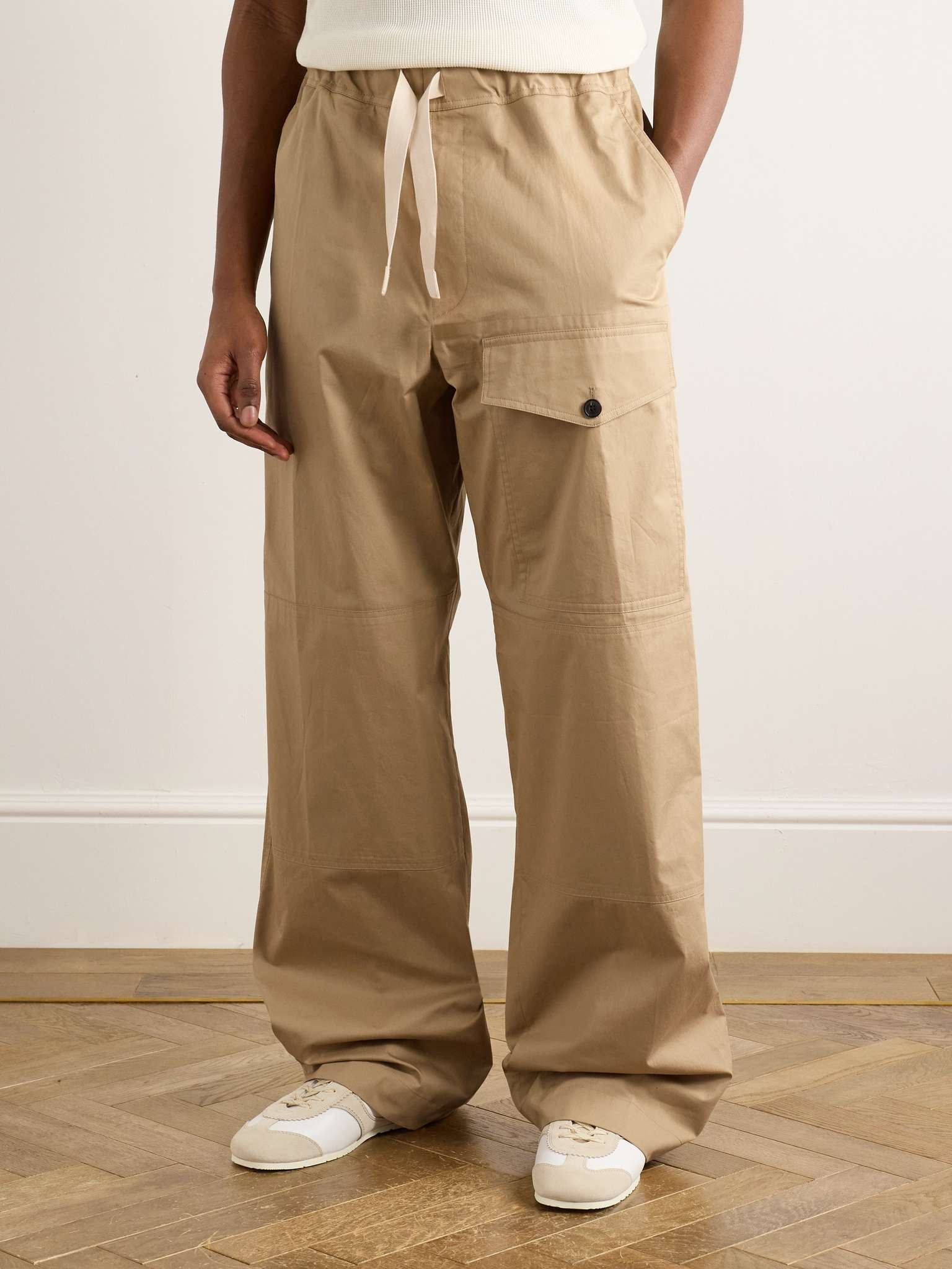 Wide-Leg Cotton-Twill Drawstring Cargo Trousers - 3