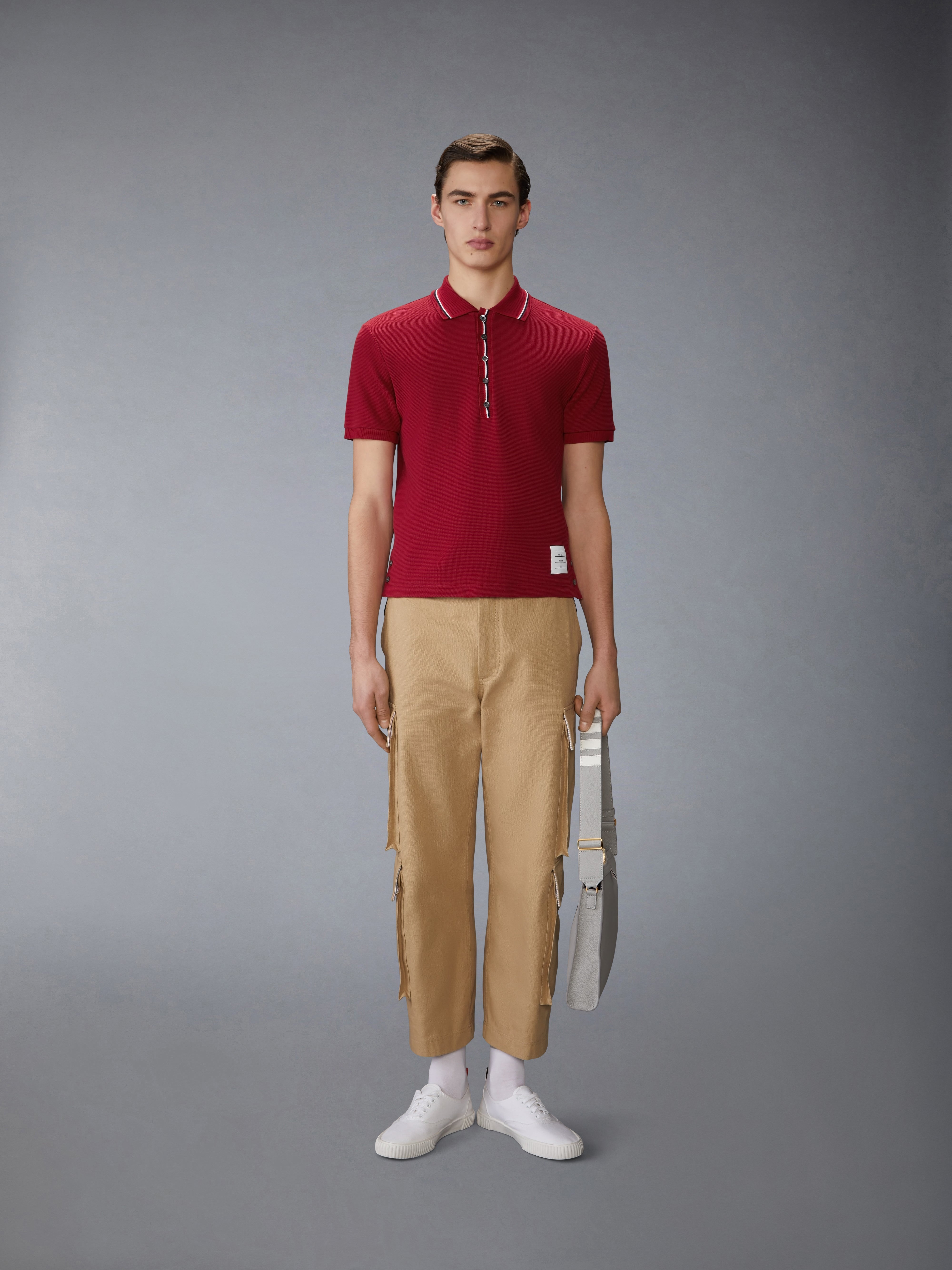 COTTON WAFFLE RIB CUFF POLO - 4
