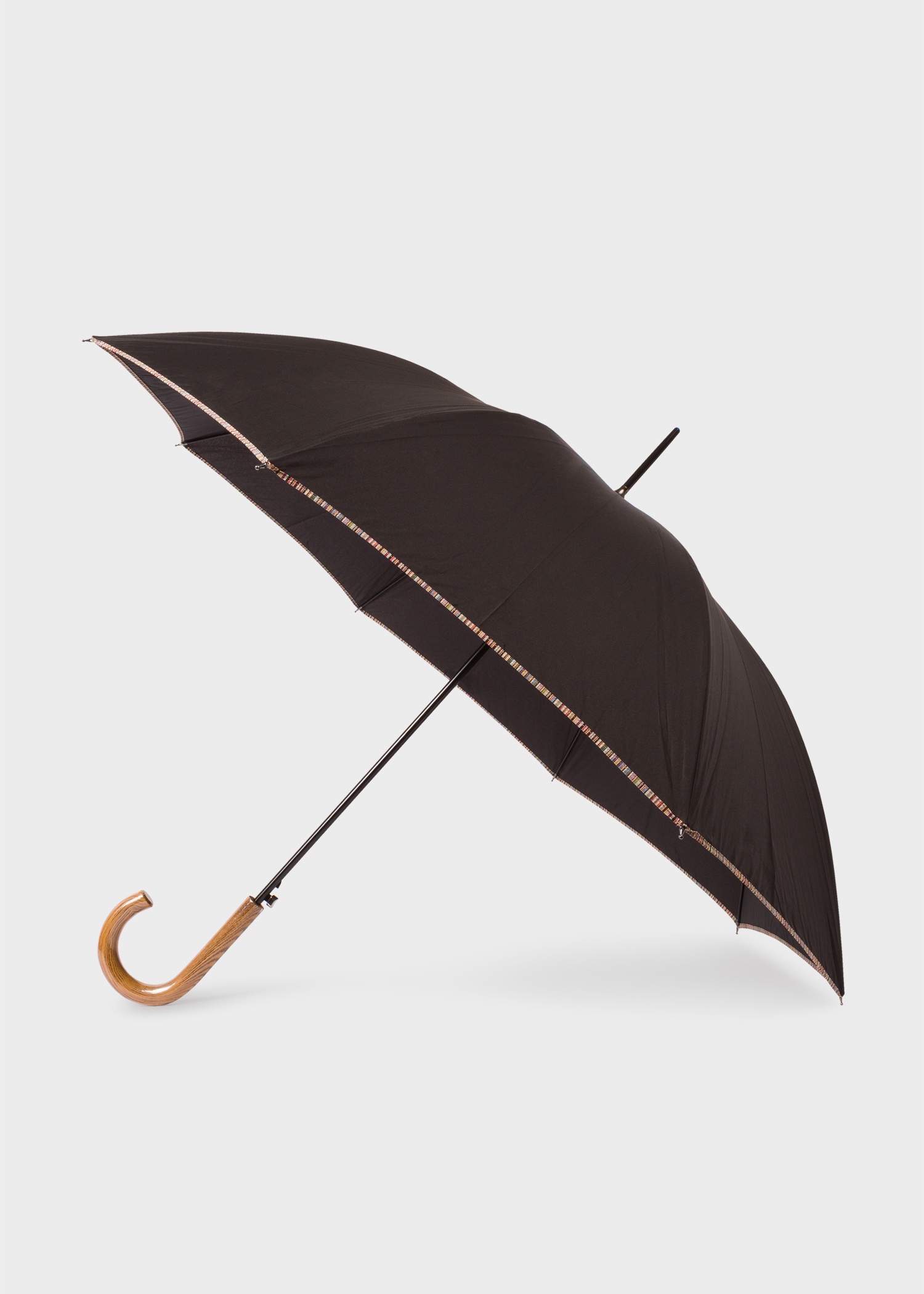 Black 'Signature Stripe' Border Walker Umbrella With Wooden Handle - 1