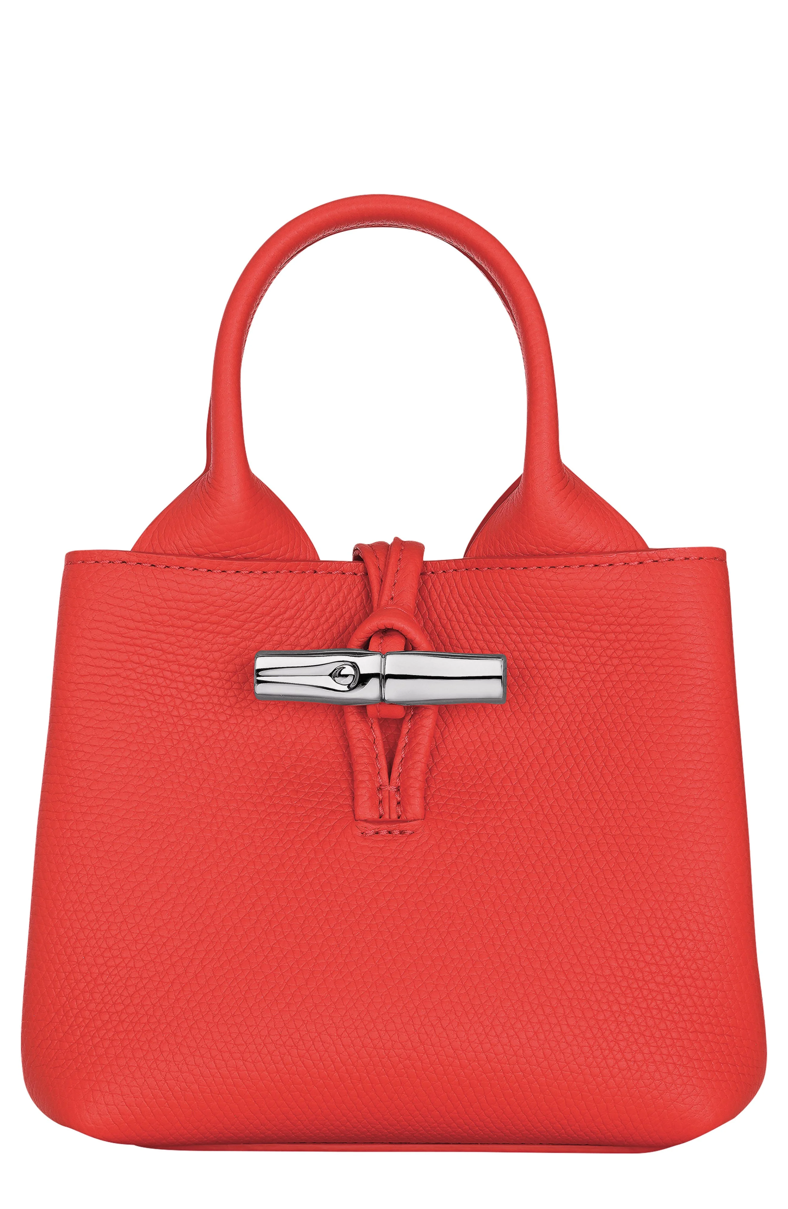 Longchamp Le Roseau Leather Top Handle Bag in Vermilion at Nordstrom - 1
