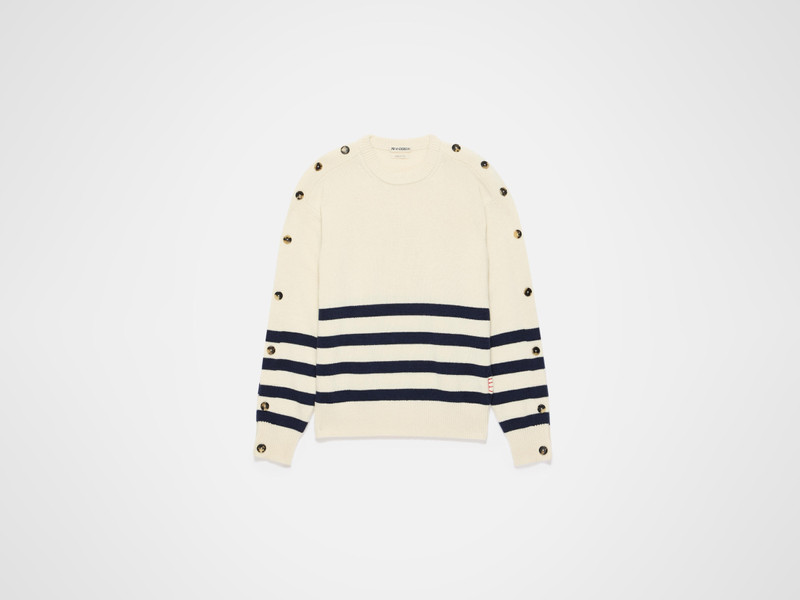 BUTTONED SLEEVE BRETON JUMPER IN IVORY 1