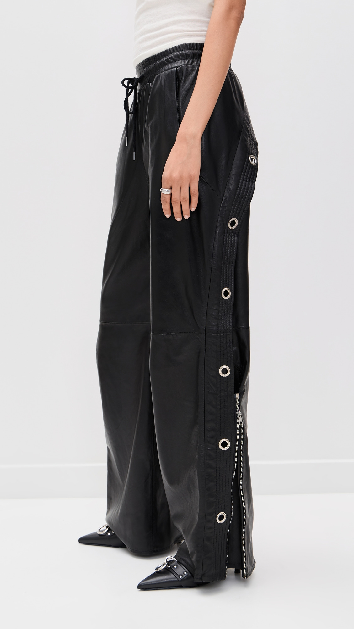 Wide Leg Leather Pants - 5