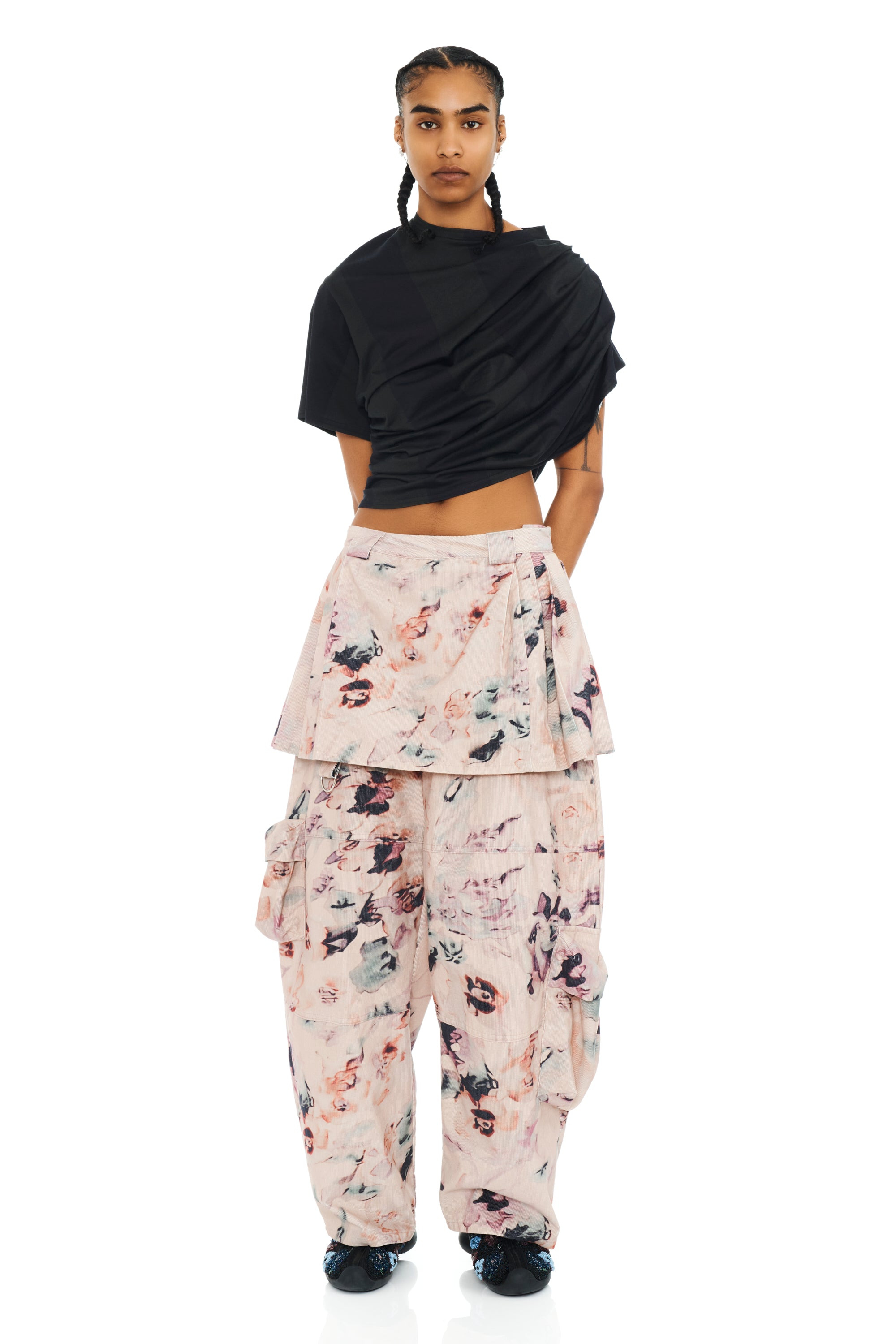 CHARCOAL STRIPE EVA DRAPED TEE - 5