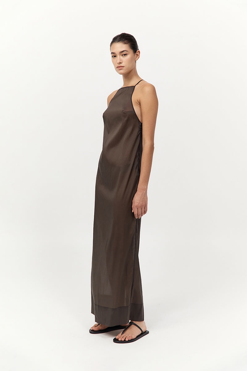 Transparent Column Dress - Black Olive - 3