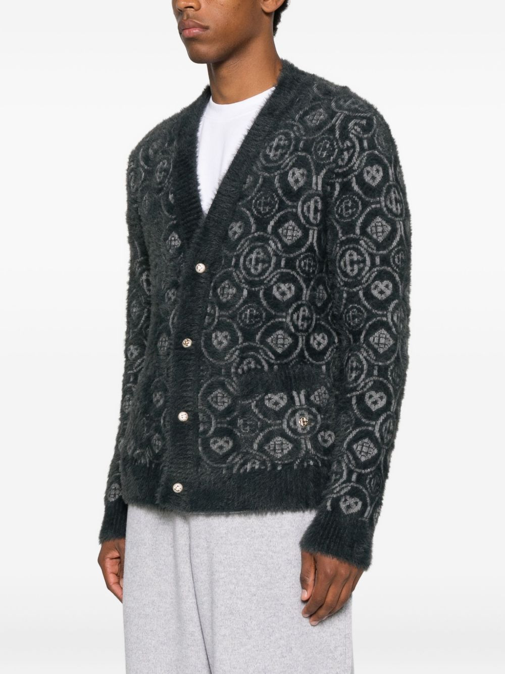 logo-pattern V-neck cardigan - 3