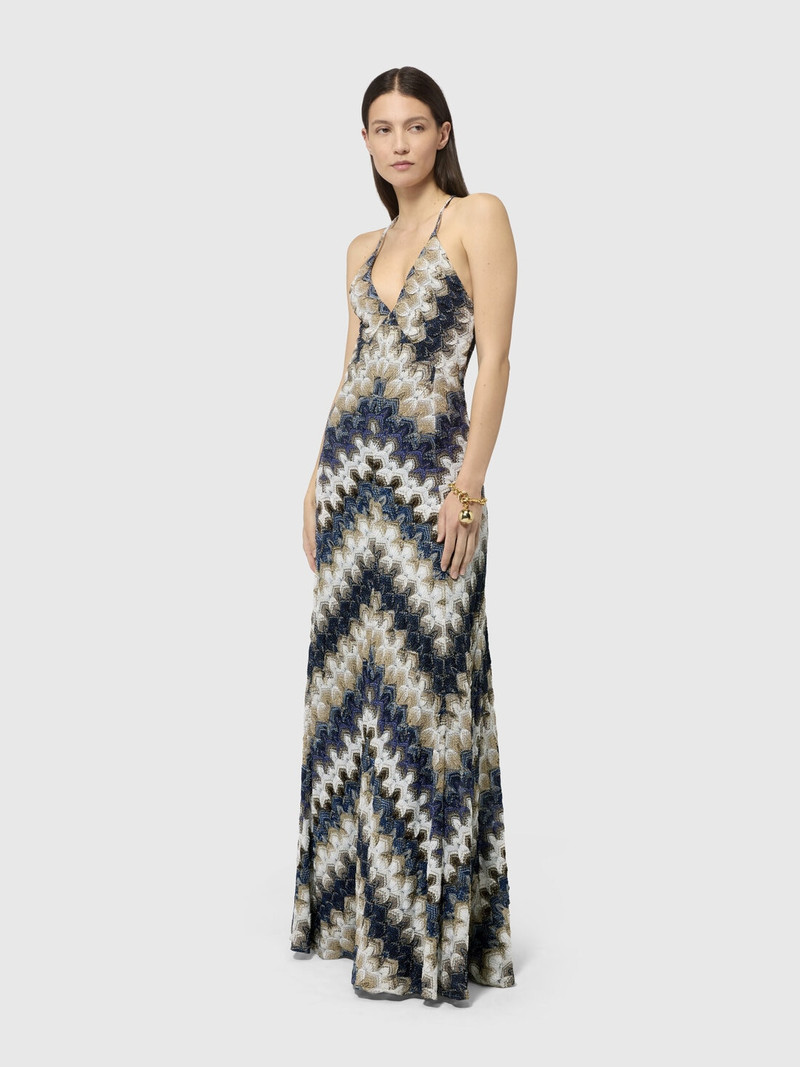 Missoni Long dress with V-neck in lamé viscose with lace motif outlook