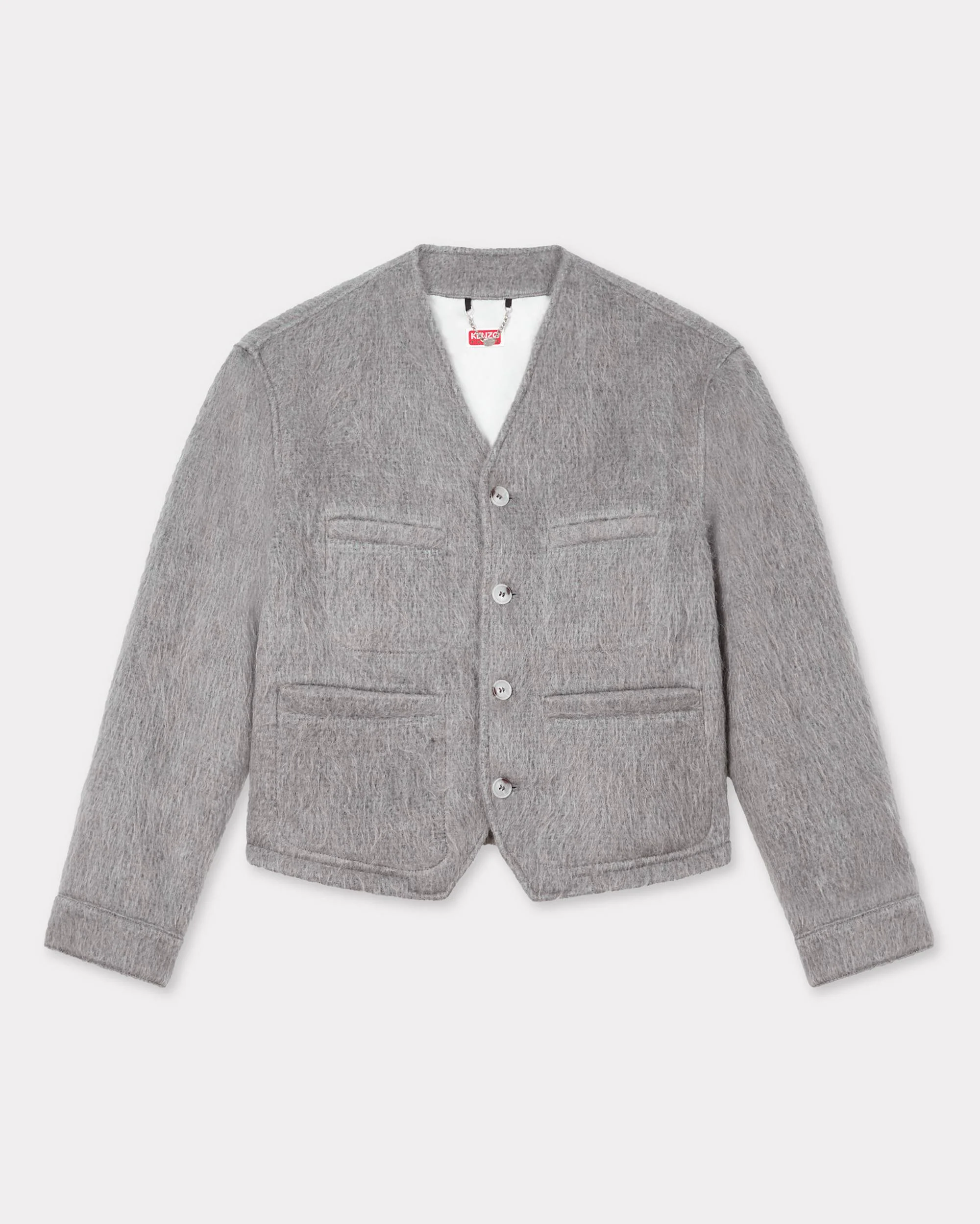 Collarless jacket in hairy wool alpaca and mohair - 1