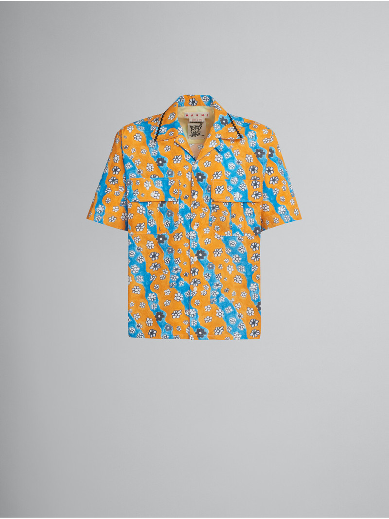 POPLIN BOWLING SHIRT WITH STRIPY FLOWERS PRINT 1