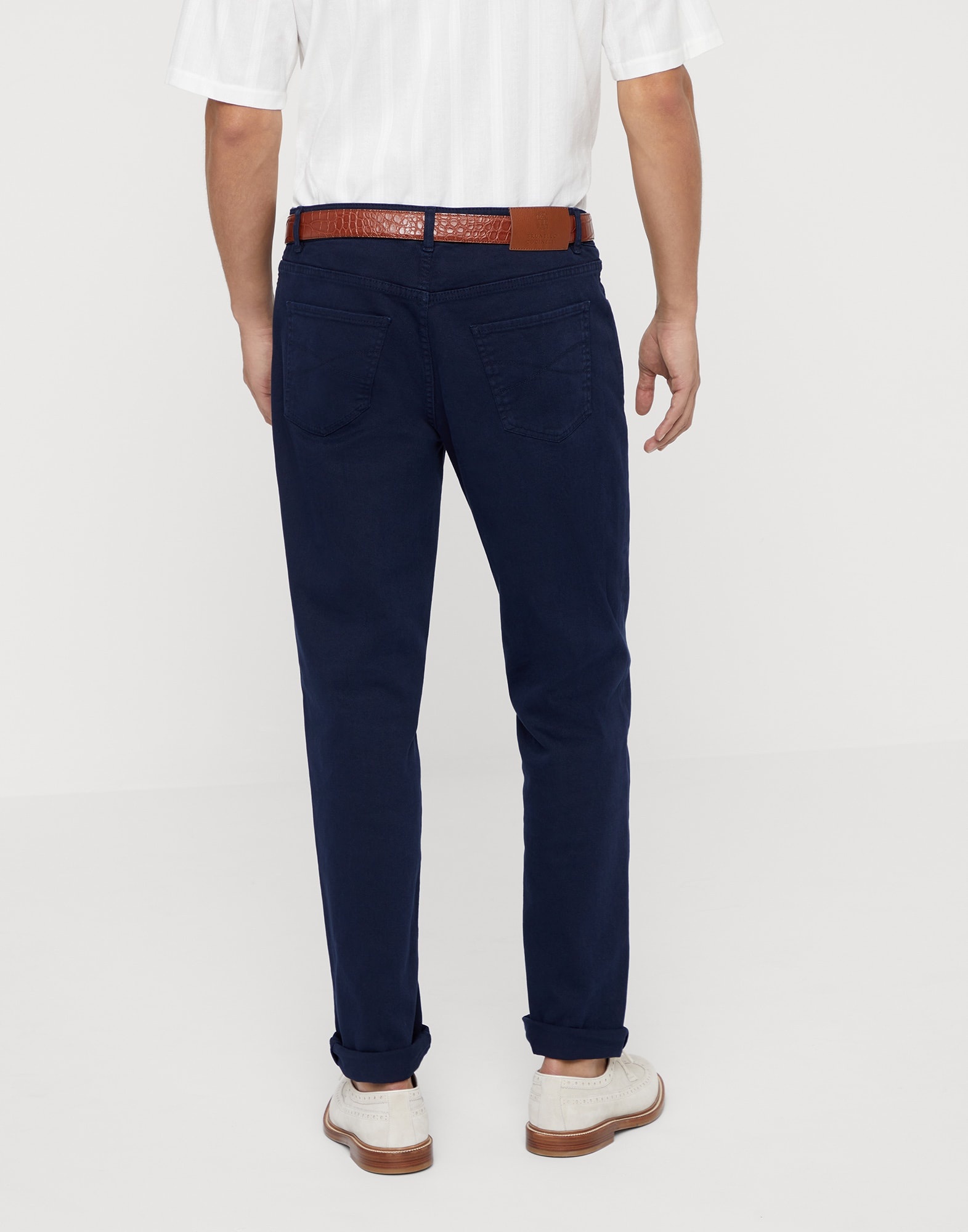 Garment-dyed comfort lightweight denim traditional fit five-pocket trousers - 2