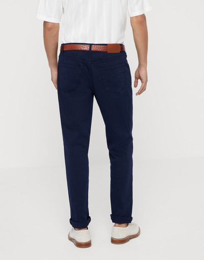 Brunello Cucinelli Garment-dyed comfort lightweight denim traditional fit five-pocket trousers outlook