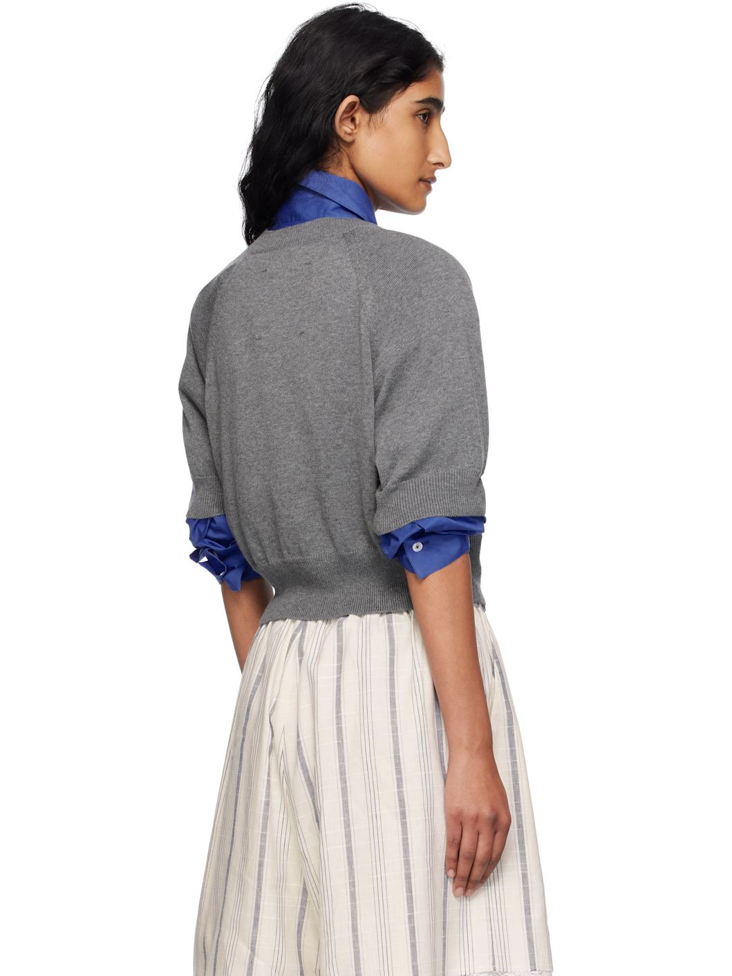Gray Cotton Cashmere Cardigan - 3