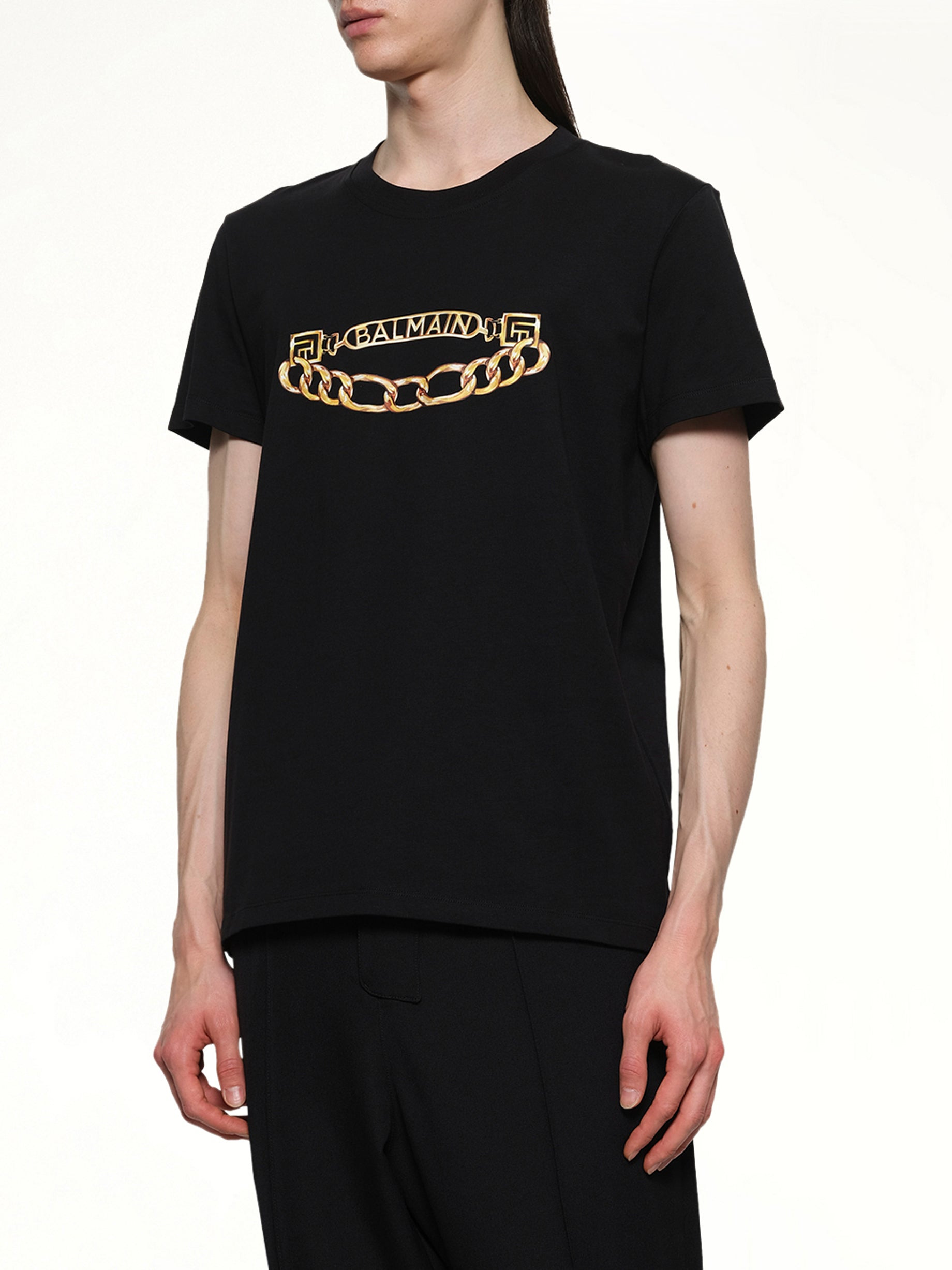 Balmain Chain Logo T-Shirt in Black/Gold - 6