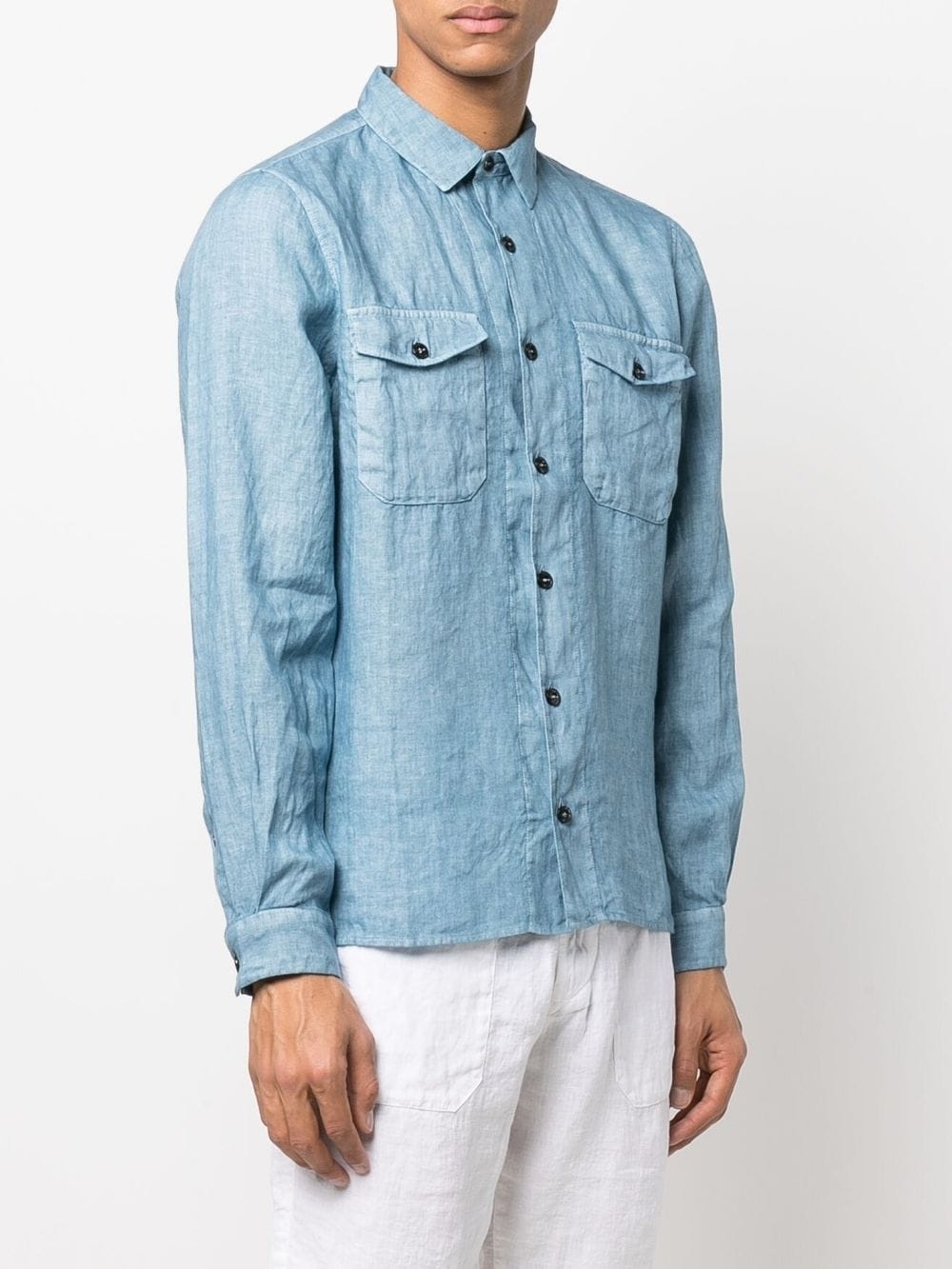 Compass-embroidered linen shirt - 3