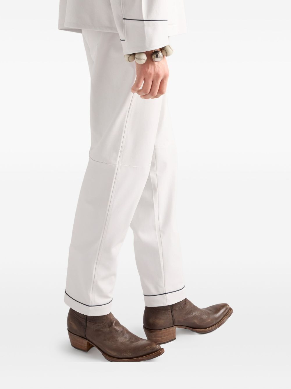 elasticated-waistband leather trousers - 4