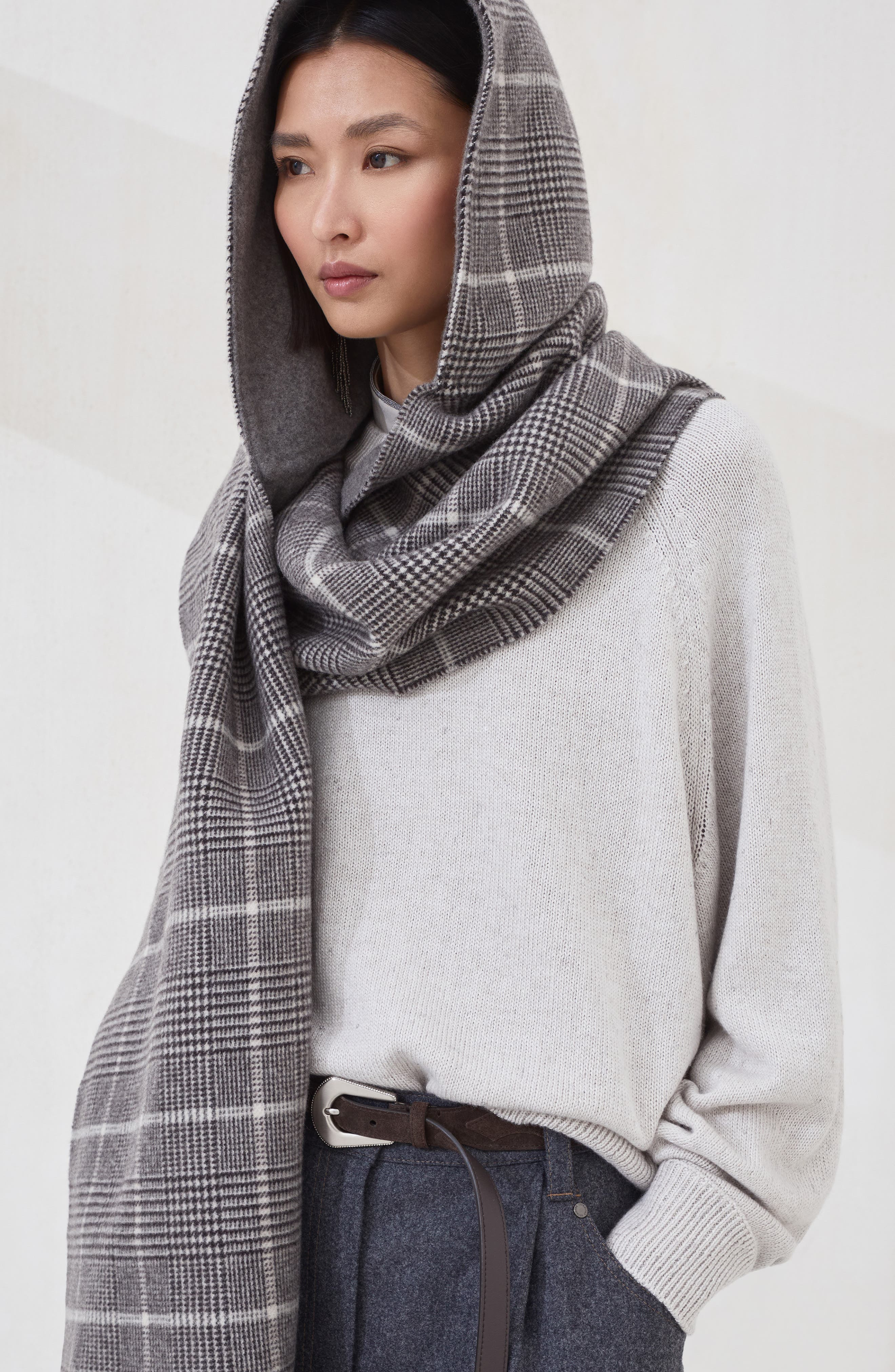 Brunello Cucinelli Prince of Wales scarf in Brown at Nordstrom - 5