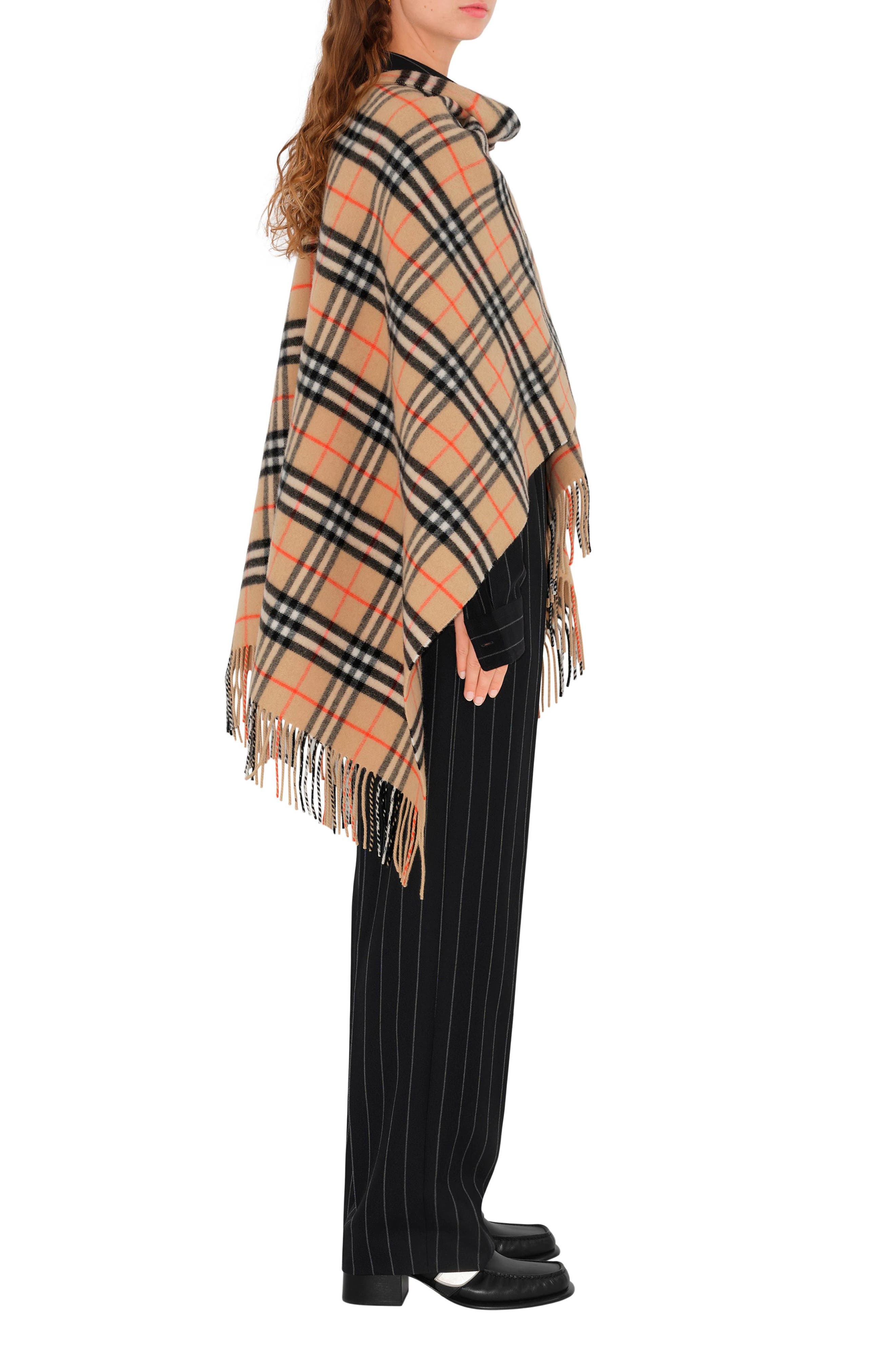 burberry Check Wool & Cashmere Cape in Sand at Nordstrom - 4