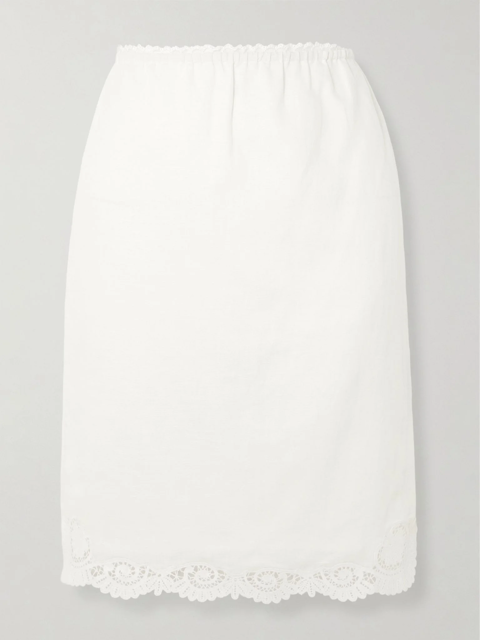 Darya lace-trimmed linen and cotton-blend midi skirt Cream - 1