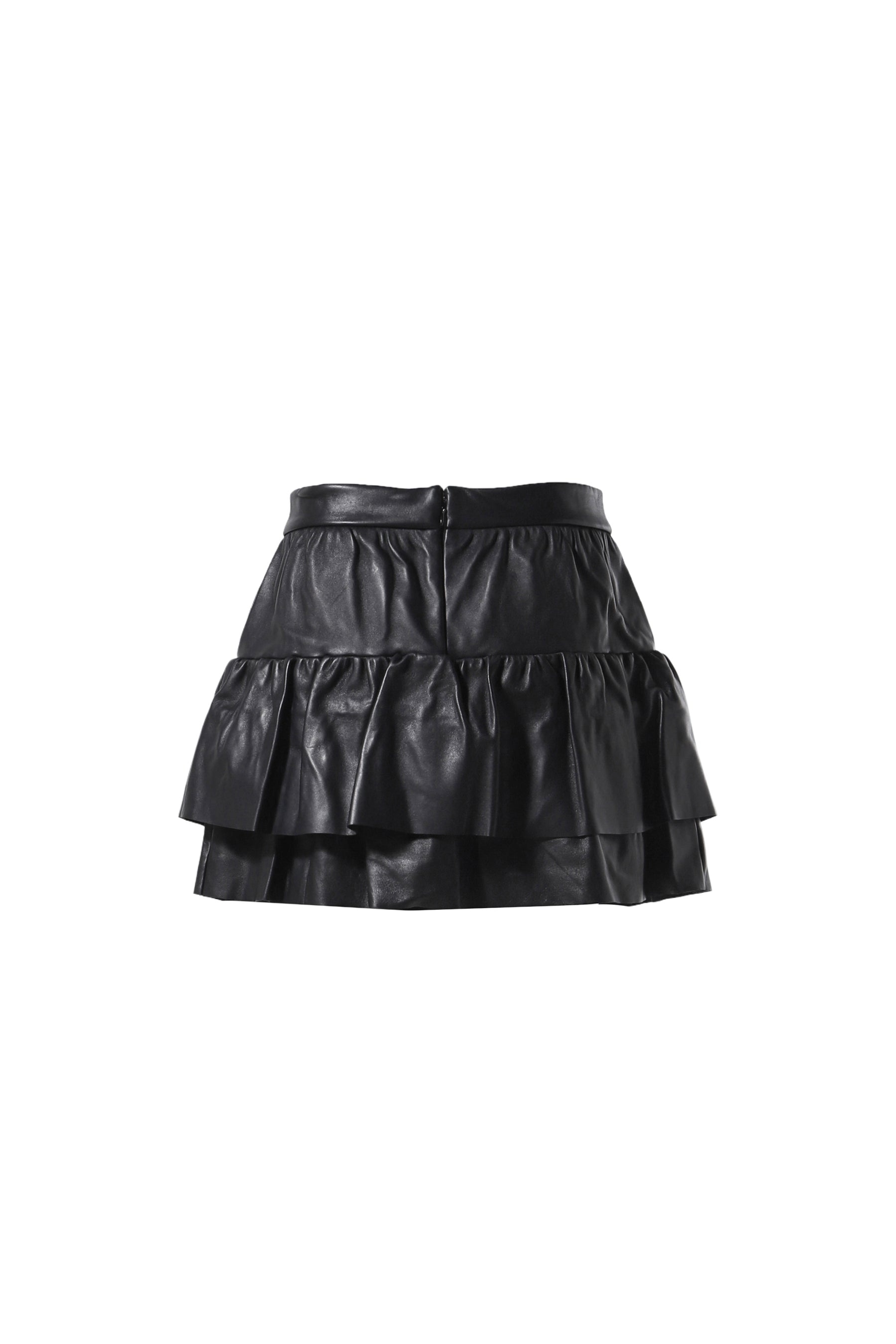 BLACK WOMENS LEATHER FRILL SKIRT / BLK - 2