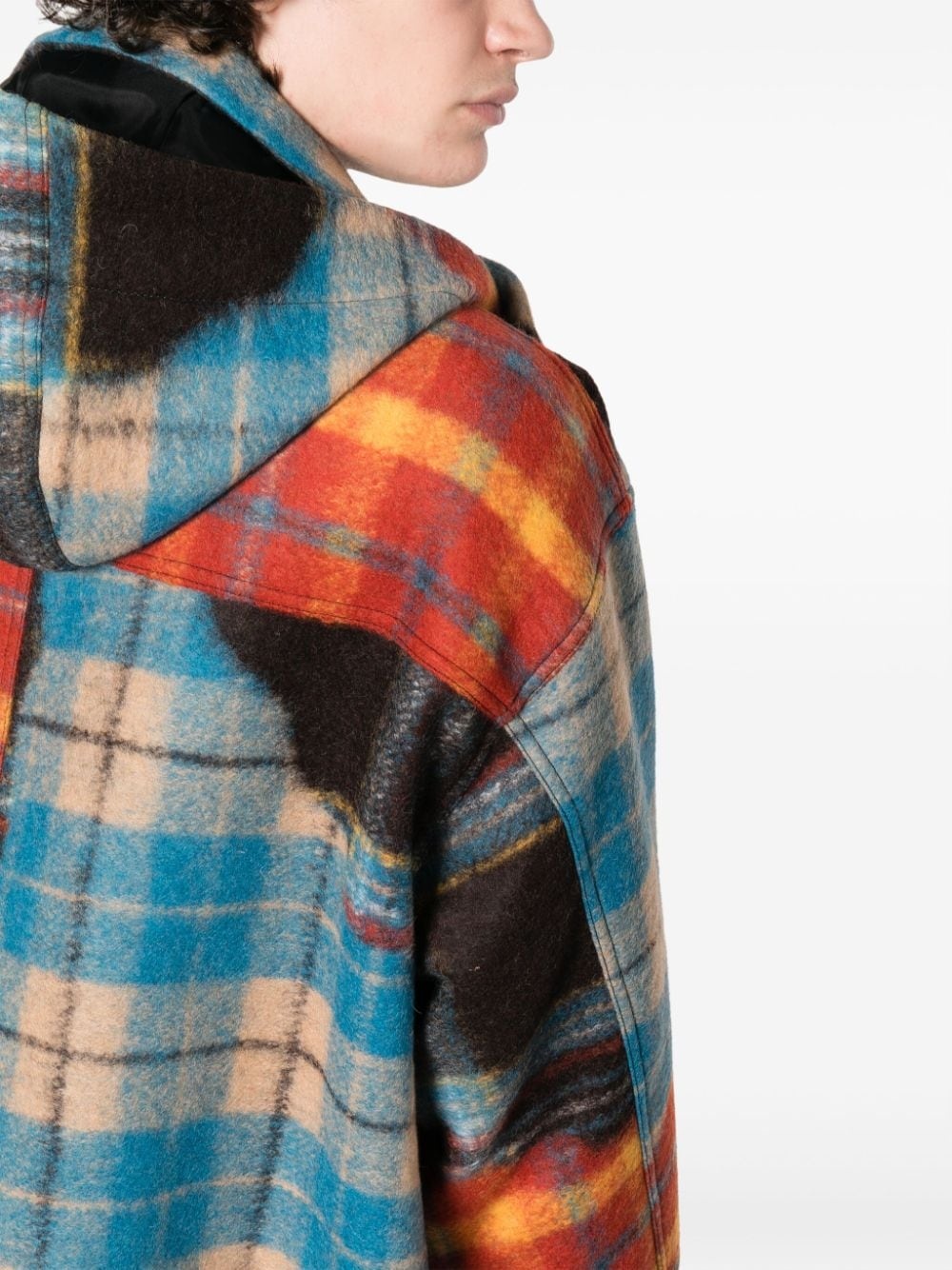 colour-block plaid coat - 3