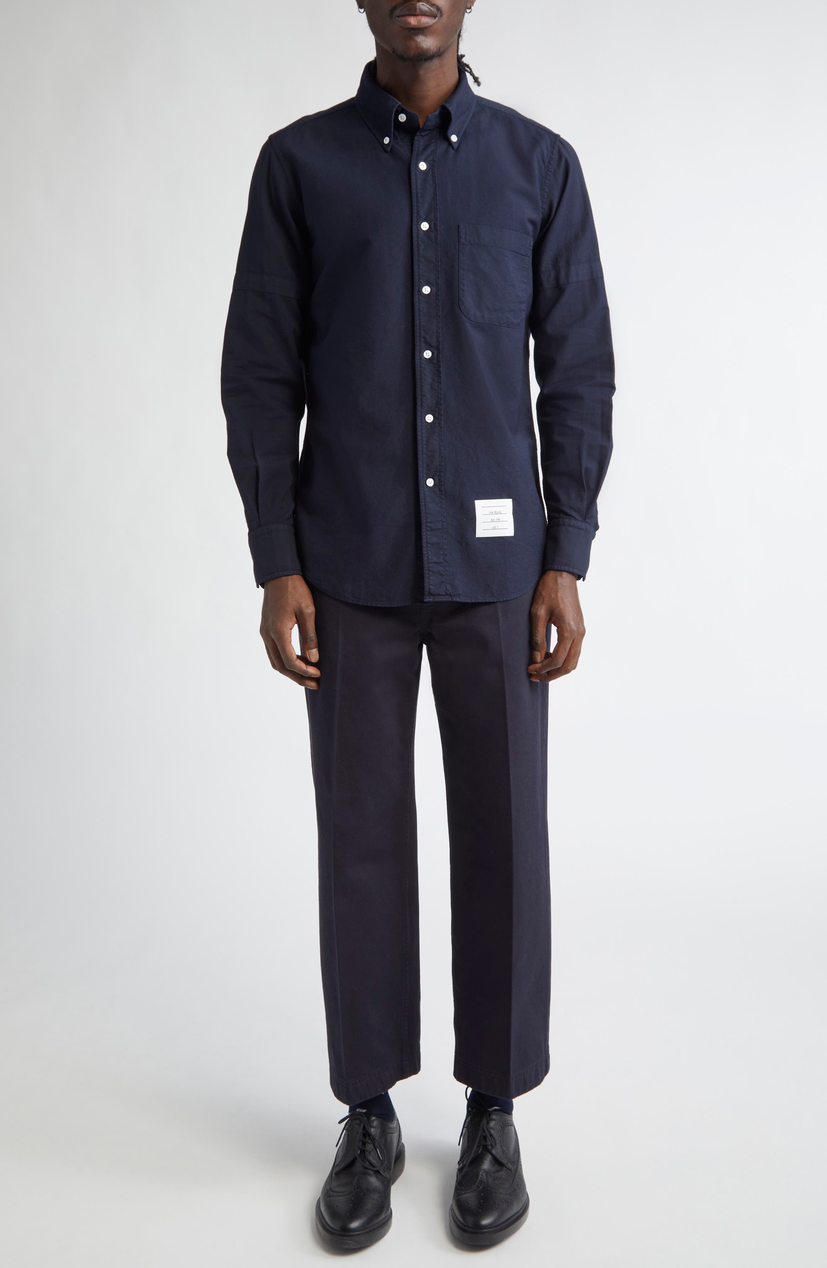 Thom Browne Cotton Twill Crop Chinos in Navy at Nordstrom - 2