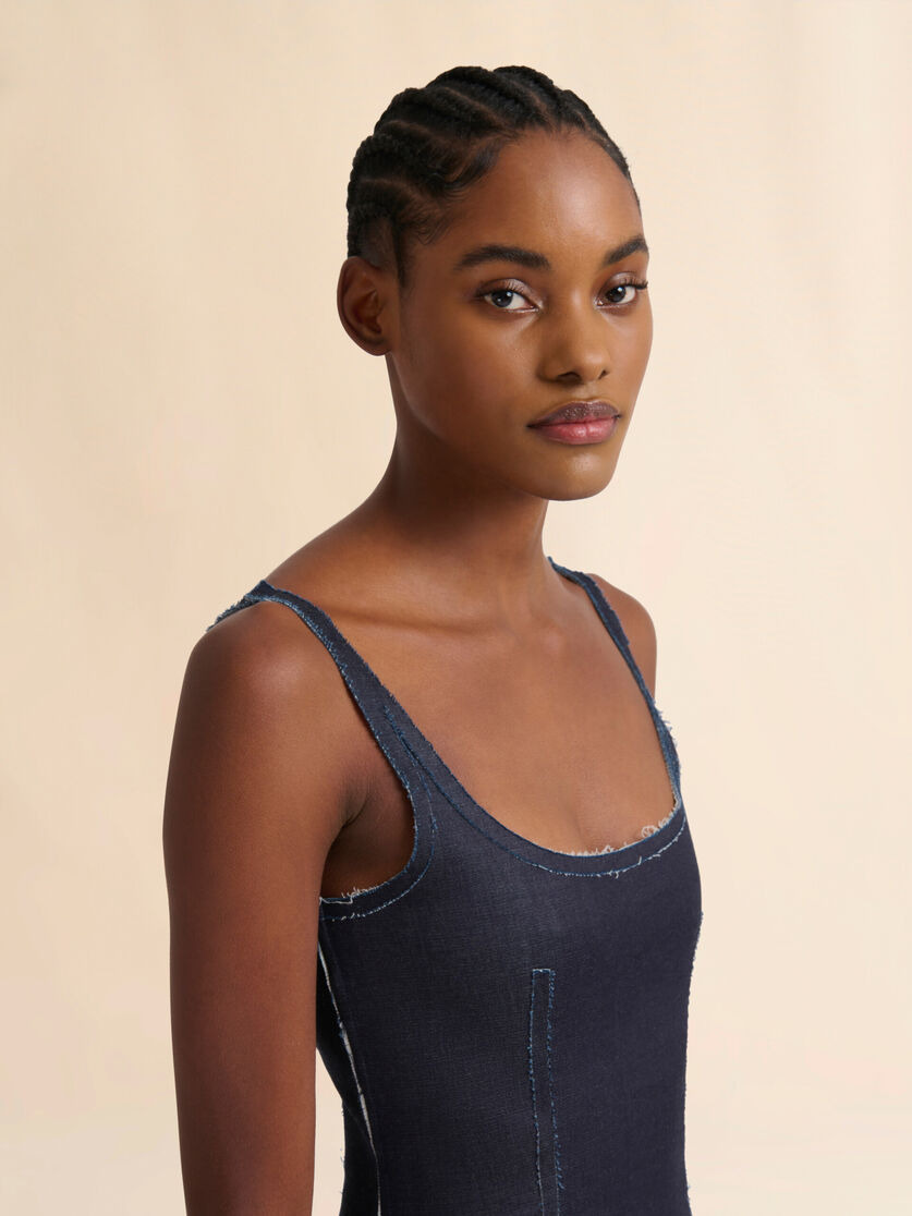 DEEP BLUE STRETCH DENIM TROMPE L'OEIL TANK TOP - 4