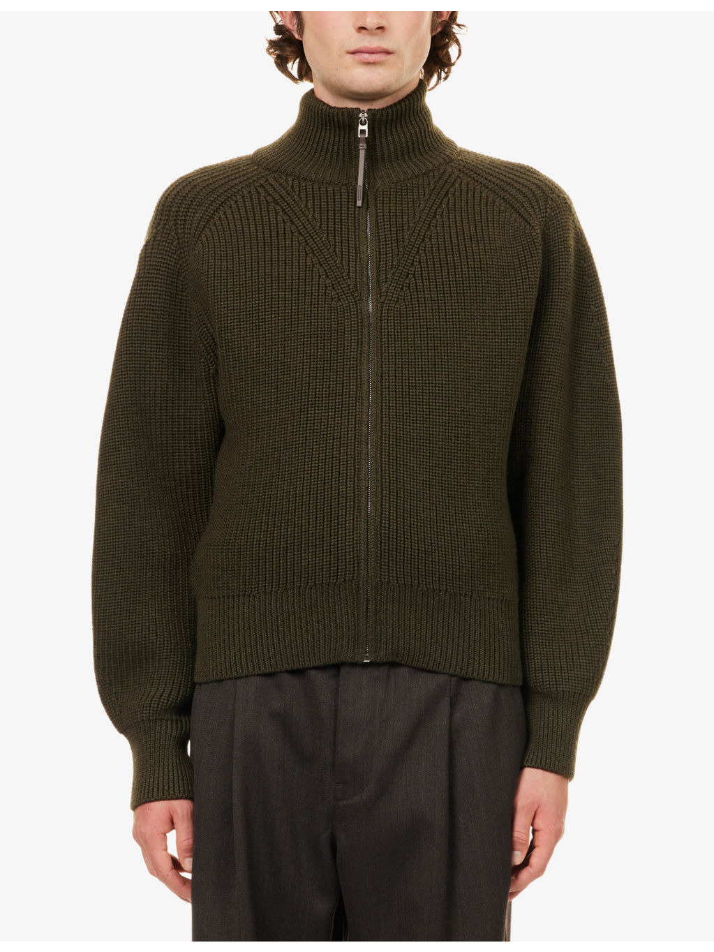 Funnel-Neck Ribbed Wool Cardigan - 3