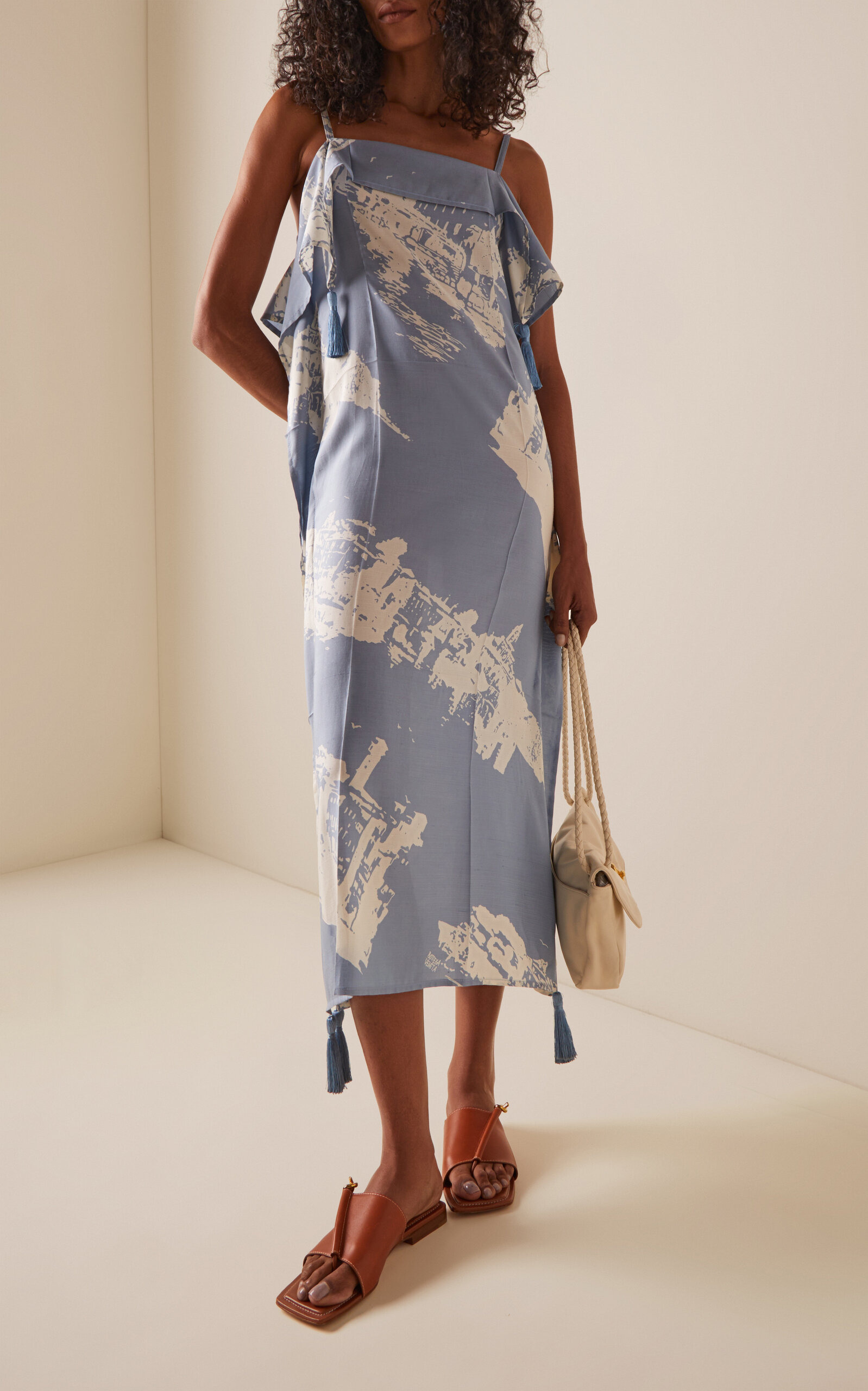 Draped Silk-Cotton Midi Dress blue - 2