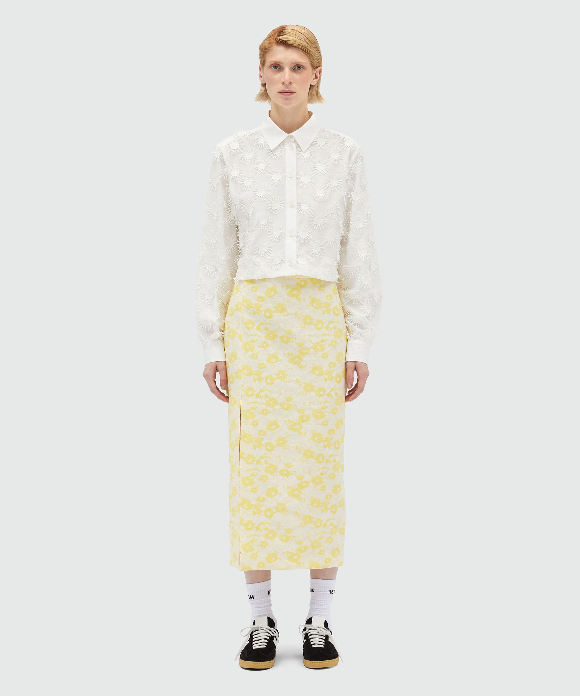 Midi skirt with jacquard floral pattern - 2