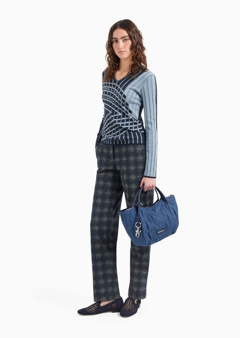 EMPORIO ARMANI Icon jacquard jersey trousers with madras print outlook