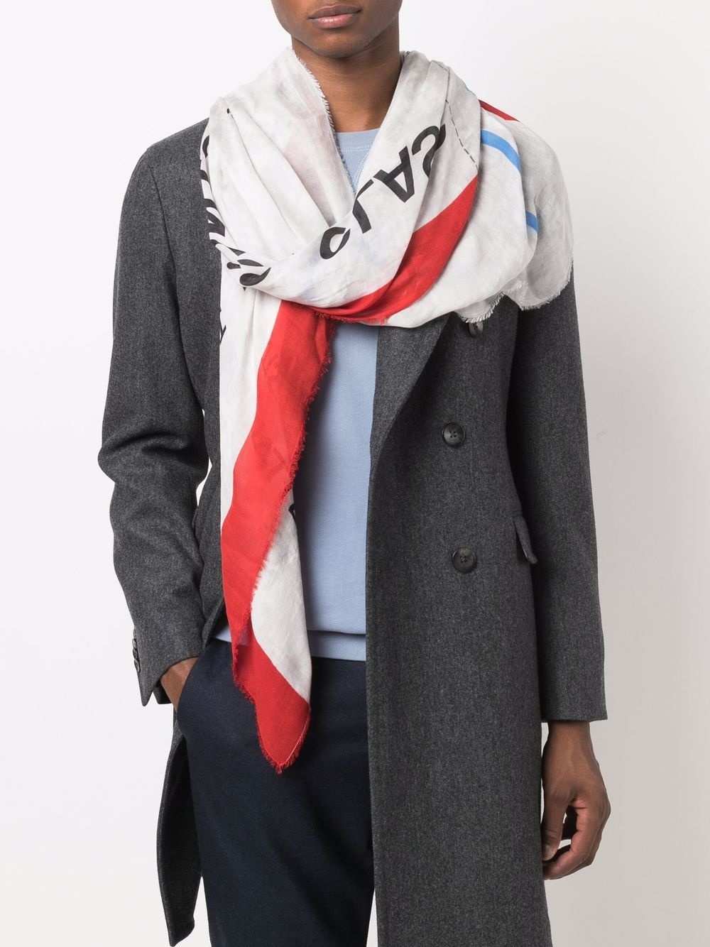 slogan-print frayed scarf - 2