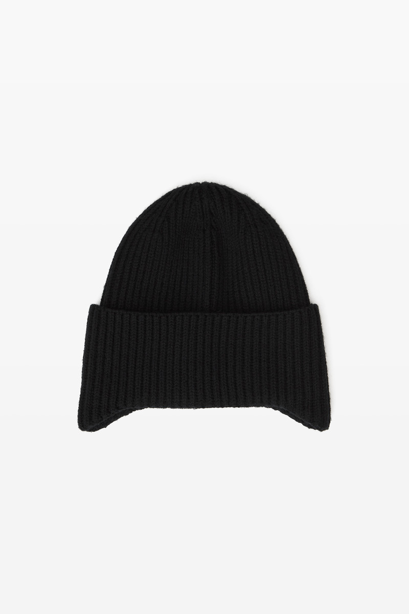 logo earmuff beanie in ribbed wool stretch 1