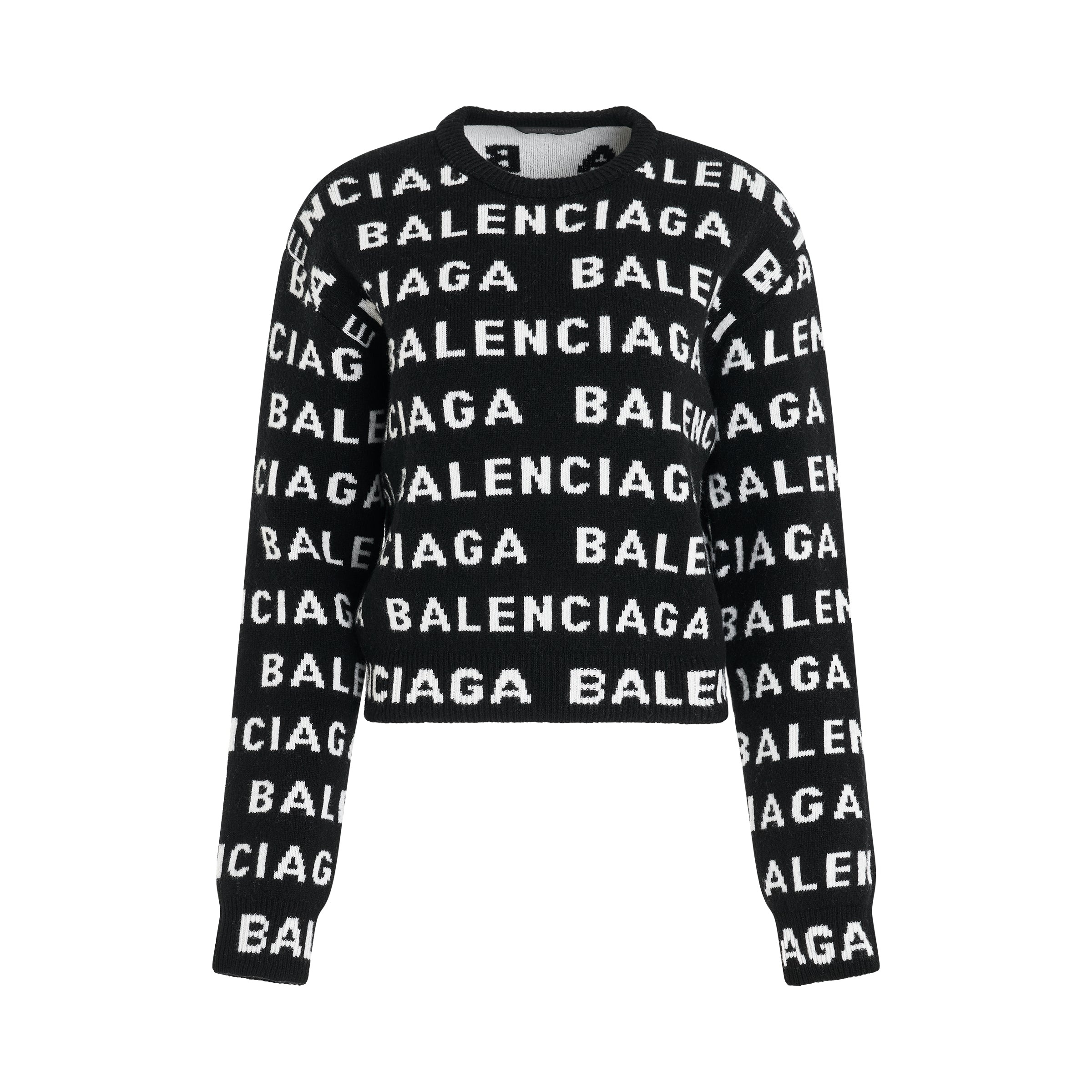 All-Over Logo Cropped Sweater in Black/White - 1