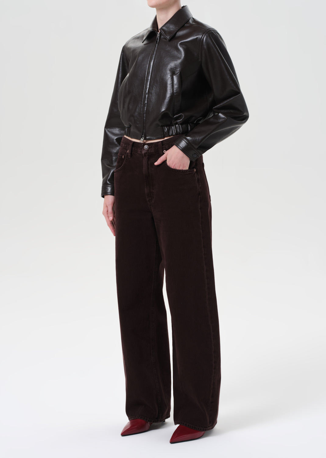 ESSIE RECYCLED LEATHER CROPPED JACKET IN CHOCOLATE - 5