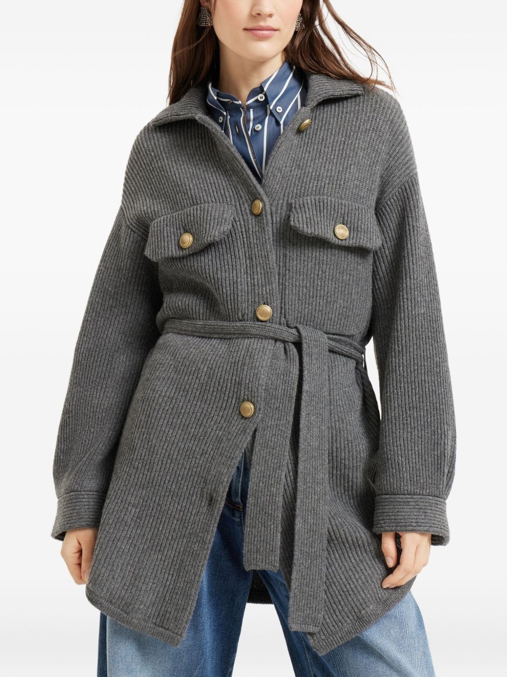 ribbed wool belted cardigan - 3