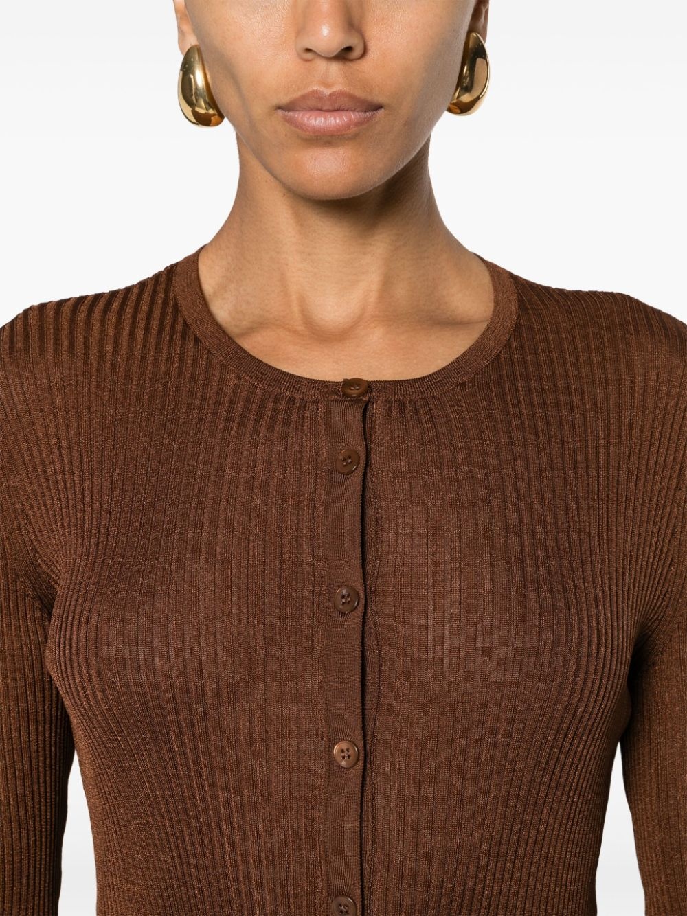 round-neck ribbed cardigan - 5