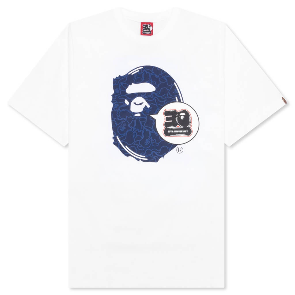 BAPE 30TH ANNIVERSARY APE HEAD TEE - WHITE/NAVY - 1