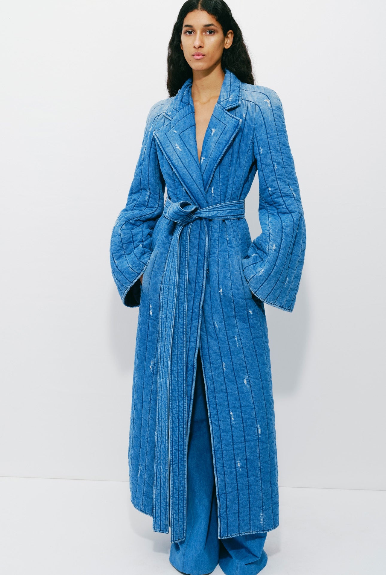 Dalloway Coat in Light Blue Denim Recycled Cotton Linen - 3