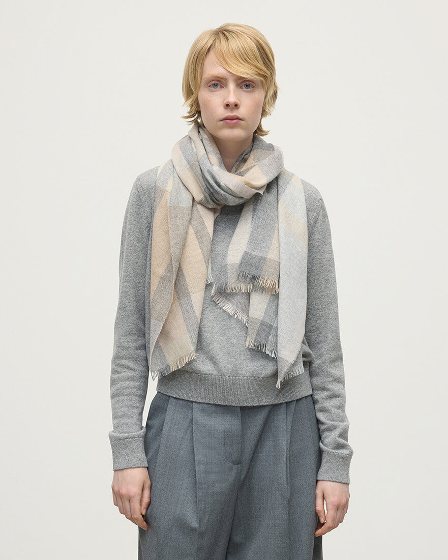 Madras Check Brown Cashmere Stole - 3