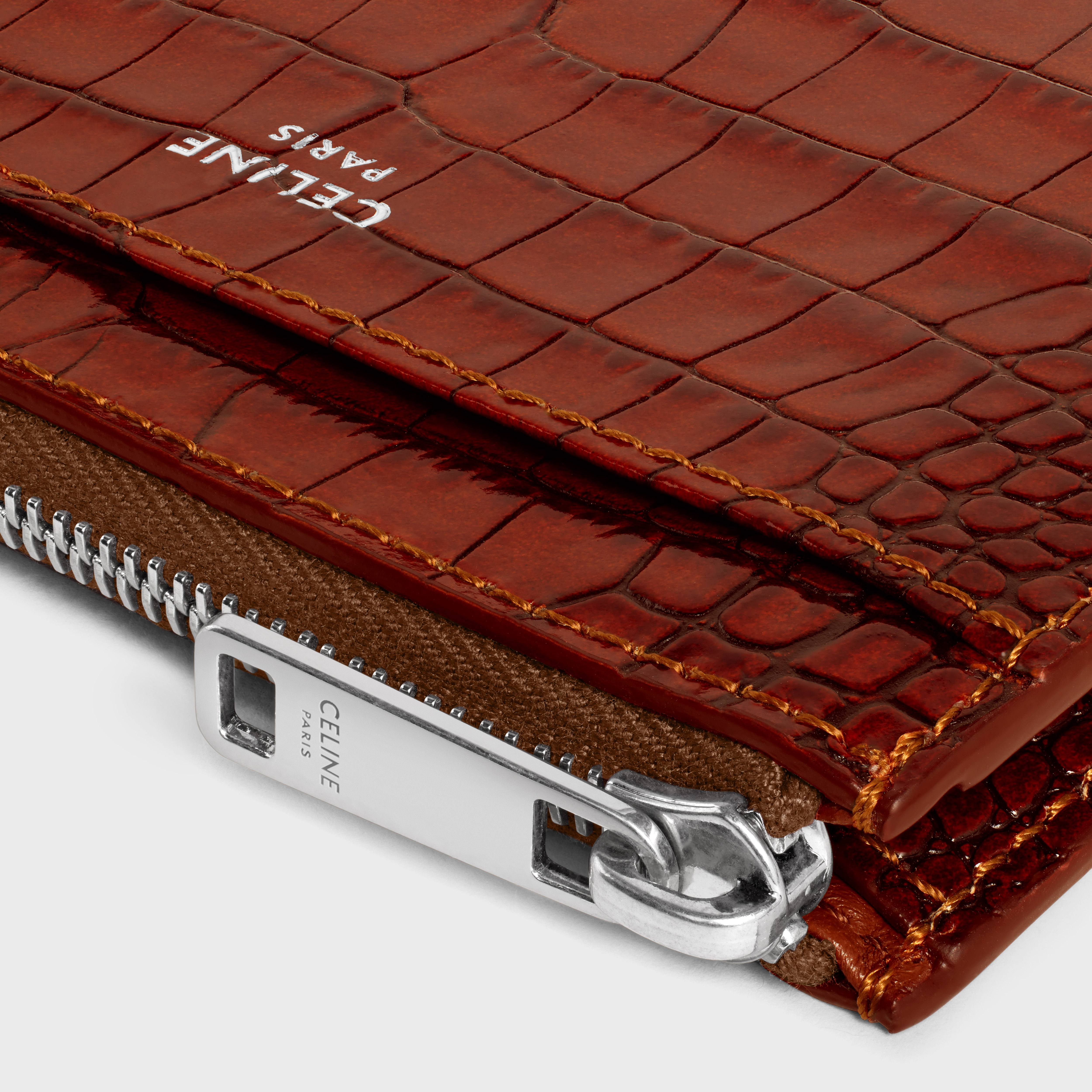 Zipped Card Holder in CROCODILE EMBOSSED CALFSKIN - 4