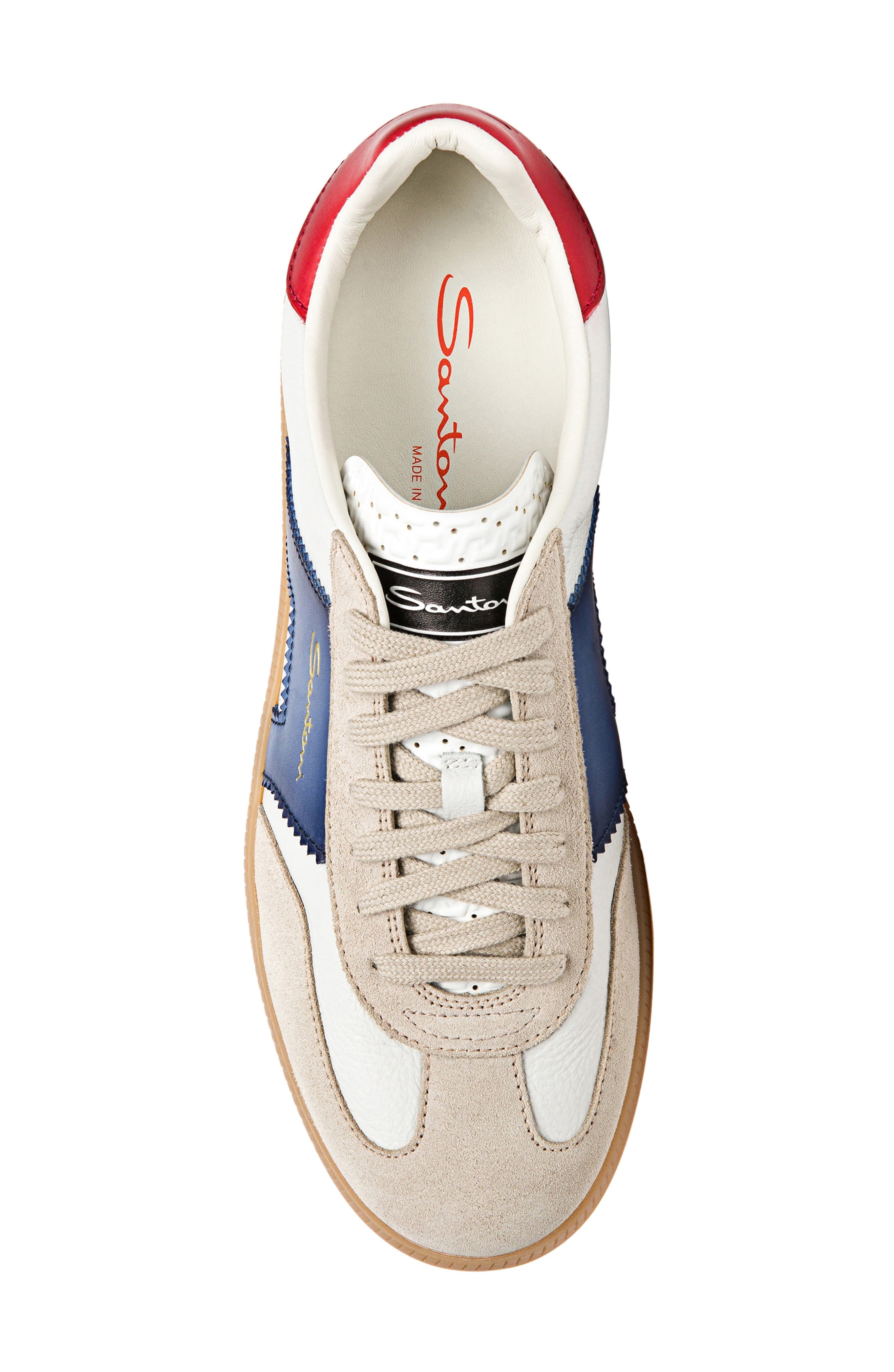 Santoni Olympic Low Top Sneaker in White Blue Red at Nordstrom - 5